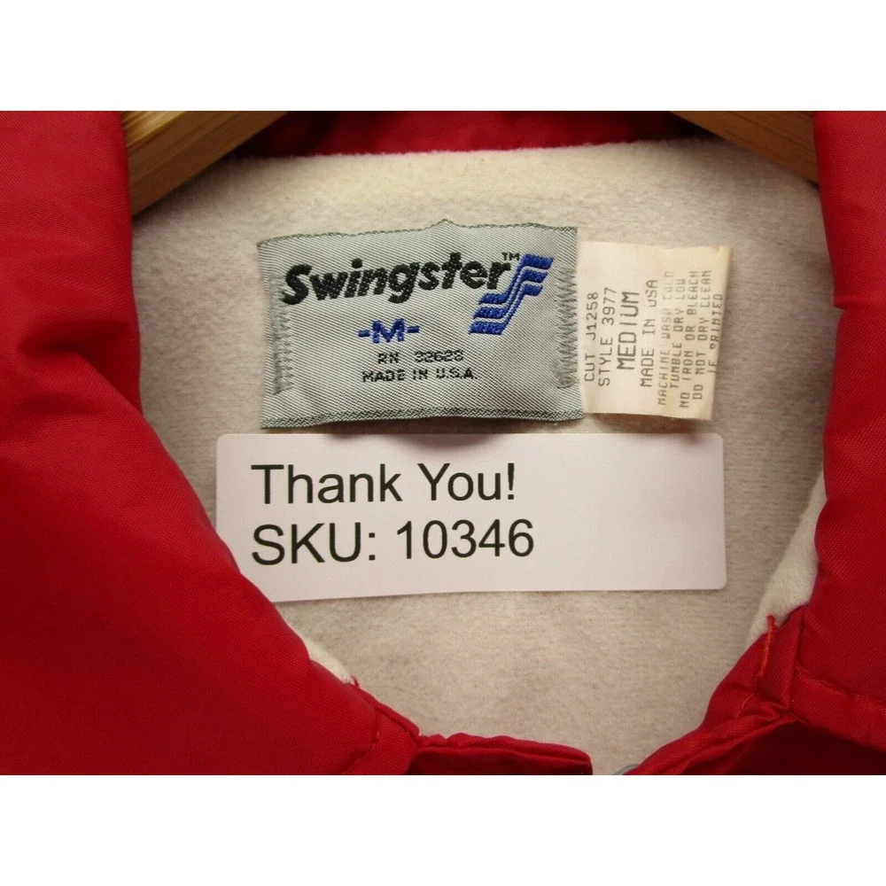 Vintage Swingster Jacket Adult Medium Made USA Red Woodland Hills Club‎ VTG